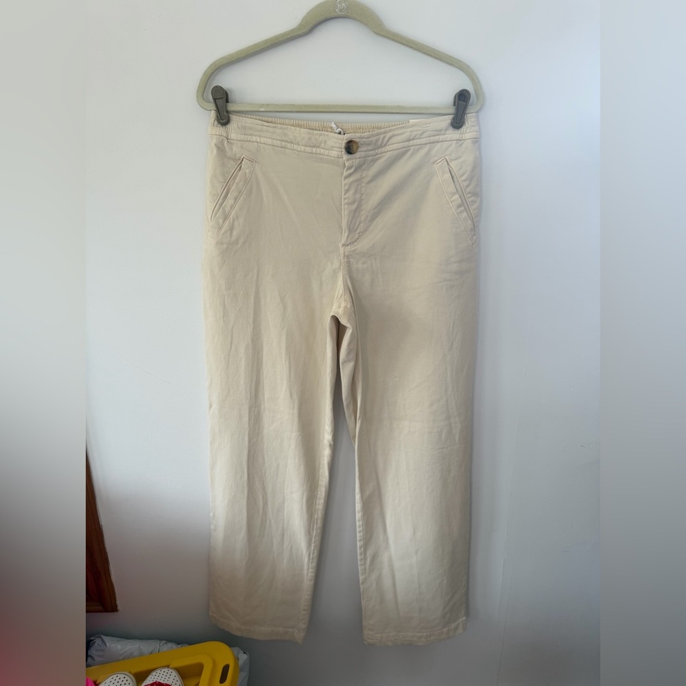 Marine Layer Cream High-Rise Wide Leg Cropped Pants - Picture 3 of 10